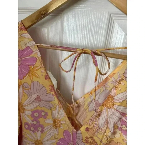 NWT Floral Babydoll Women’s Size S H&M Puff Sleeves V Neck Oversized Pink Yellow - Picture 6 of 13